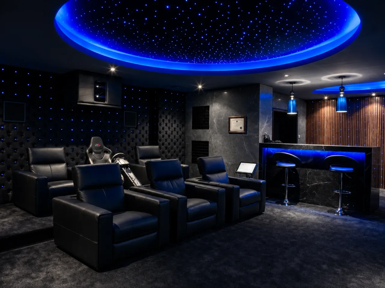 Sala de cine con techo estrellado
